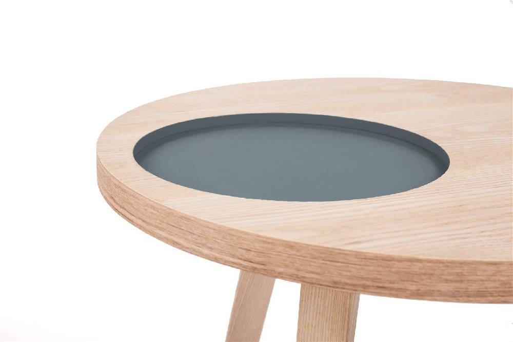 Kayoom Beistelltisch mit Relief (rund) - Beistelltisch Addison I Esche / Grau Fabrikladen