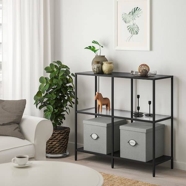 VITTSJÖ Regal, schwarzbraun/Glas, Bis zu 50% Rabatt