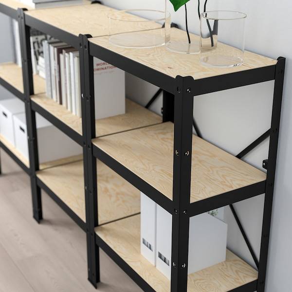 BROR Regal, schwarz/Holz, 50% Rabatt für begrenzte Zeit