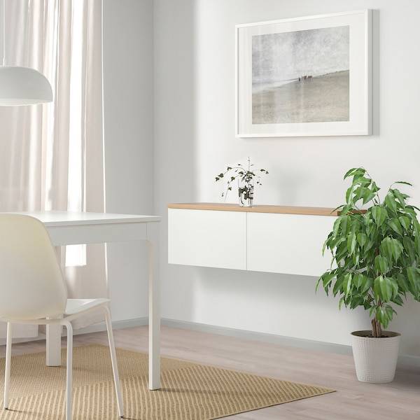 BESTÅ Schrankkombination für Wandmontage, weiß Lappviken/Eichenfurnier, Rabatt