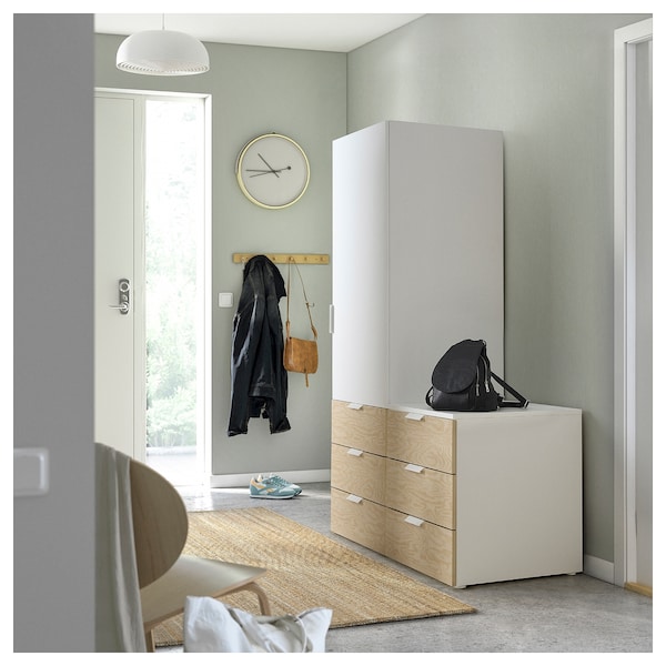 PLATSA Kleiderschrank m 1 Tür+6 Schubladen, weiß Kalbåden/glänzende Kiefernachbildung FONNES weiß, Heißer Verkauf