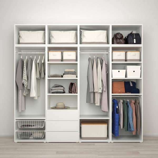 PLATSA Klschrank/8 Türen+3 Schubl., weiß STRAUMEN Spiegelglas/SANNIDAL weiß, Blitzangebot