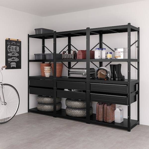 BROR Regal mit Schubladen/Böden, schwarz, Fabrik Onlineshop