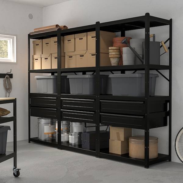 BROR Regal mit Schubladen/Böden, schwarz, Fabrik Onlineshop
