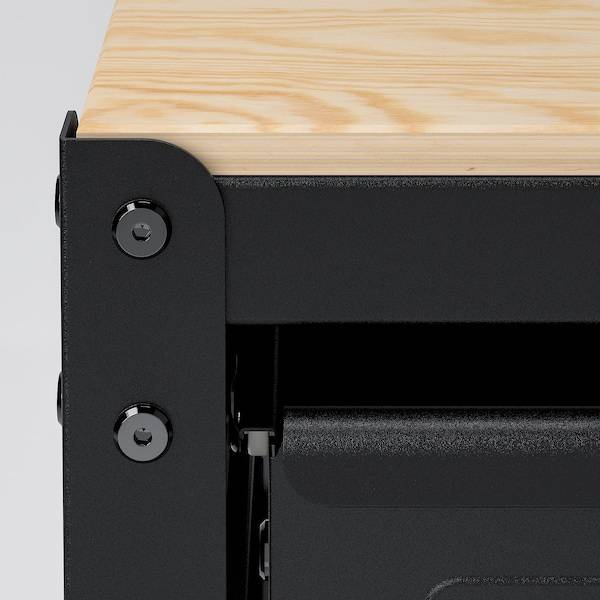 BROR Aufbew. mit Schrank/Werkbank, schwarz/Kiefersperrholz, Rabatt