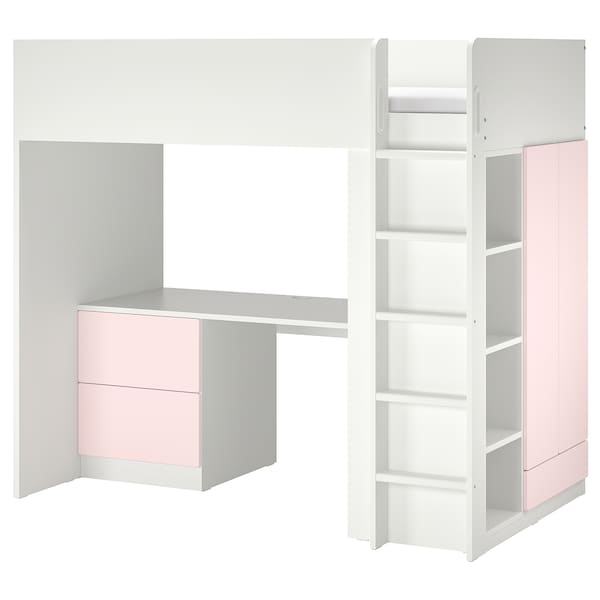 SMÅSTAD Hochbett, weiß blassrosa/mit Schreibtisch 3 Schubladen, Weihnachtsangebot