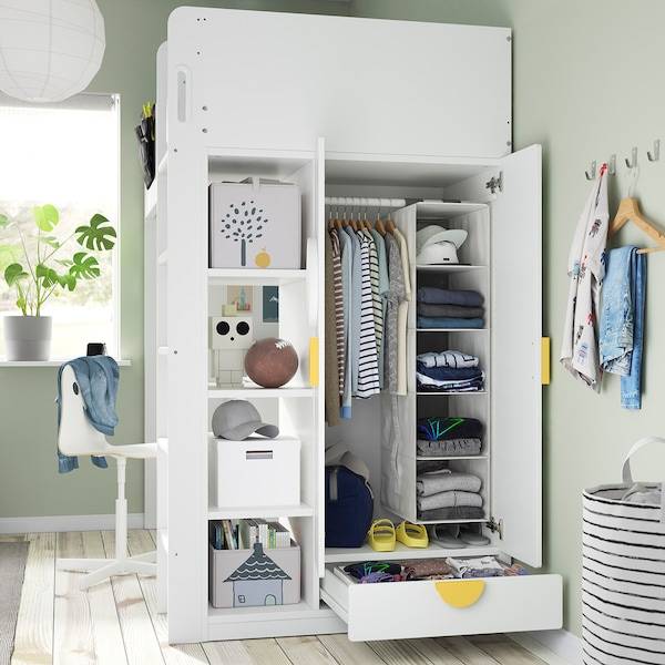 SMÅSTAD Hochbett, weiß blassrosa/mit Schreibtisch 3 Schubladen, Weihnachtsangebot
