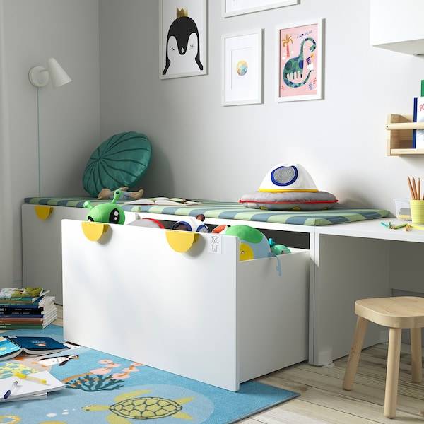 SMÅSTAD Bank mit Kasten, weiß/weiß, Osterangebot