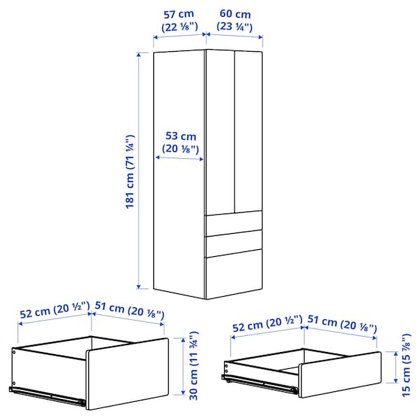 SMÅSTAD / PLATSA Kleiderschrank, weiß weiß/3 Schubladen, Lagerräumung
