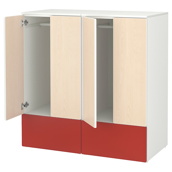 SMÅSTAD / PLATSA Aufbewahrungskombi, weiß rot/Birke 2 Schubladen, Online Outlet