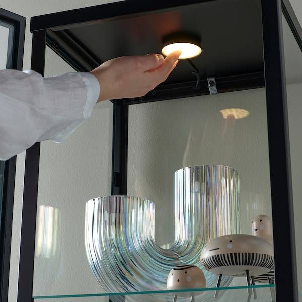 BLÅLIDEN / STRIMSÄV Vitrine mit Beleuchtung, schwarz Fabrikladen