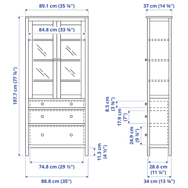 HEMNES Vitrine mit 3 Schubladen, weiß gebeizt/hellbraun, Speichern exportieren