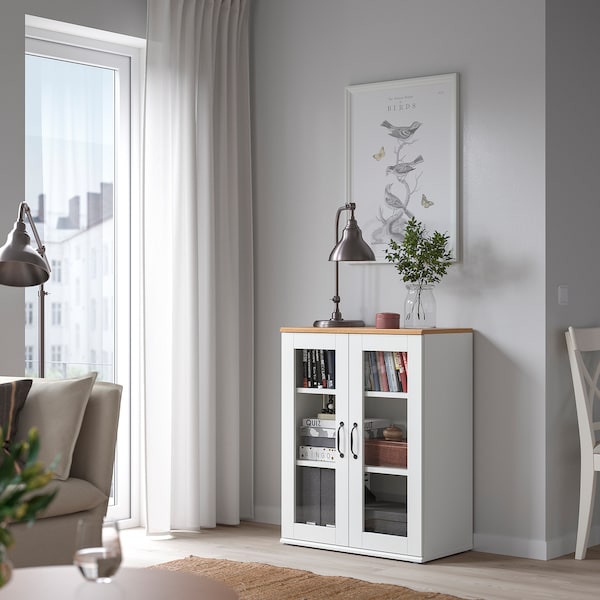 SKRUVBY Schrank mit Vitrinentüren, weiß, im Angebot
