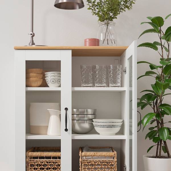 SKRUVBY Schrank mit Vitrinentüren, weiß, im Angebot