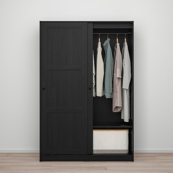RAKKESTAD Kleiderschrank mit Schiebetüren, schwarzbraun, Black Friday
