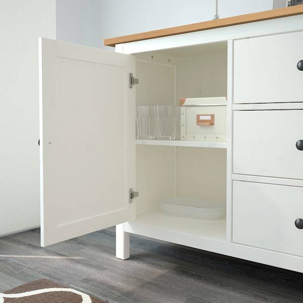 HEMNES Sideboard, weiß gebeizt/hellbraun, Riesige Ersparnisse