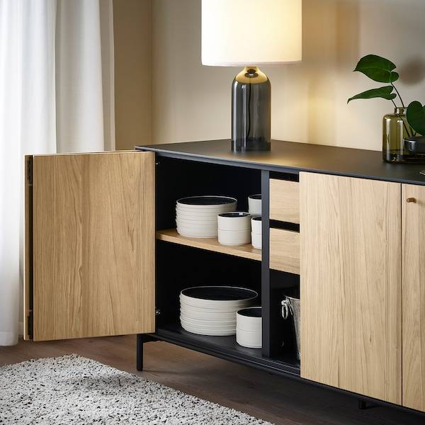 BOASTAD Sideboard, schwarz/Eichenfurnier, VIP-Rabatte