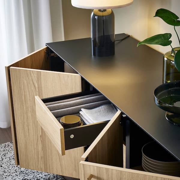 BOASTAD Sideboard, schwarz/Eichenfurnier, VIP-Rabatte