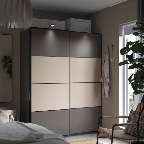 PAX / MEHAMN Kleiderschrank, doppelseitig dunkelgrau/graubeige, Begrenzt auf 3 Tage