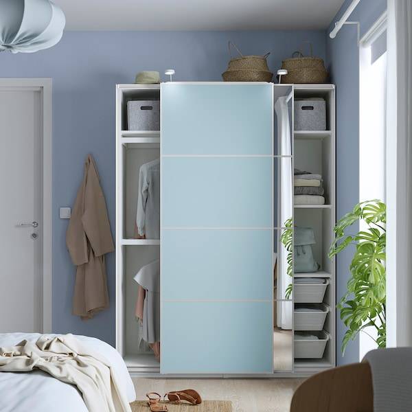 PAX / MEHAMN/AULI Kleiderschrank mit Schiebetüren, weiß doppelseitig/hellblau Spiegelglas, Speichern exportieren