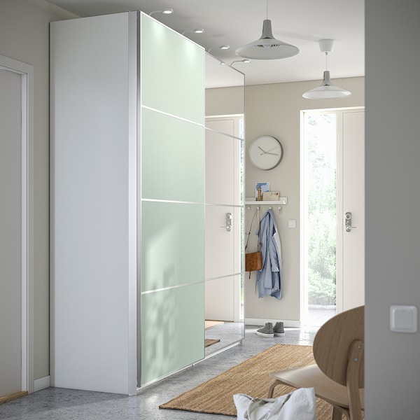 PAX / MEHAMN/AULI Kleiderschrank mit Schiebetüren, weiß doppelseitig/hellgrün Spiegelglas, 2025