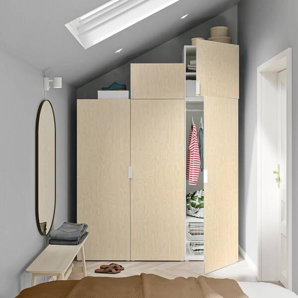 PLATSA Kleiderschrank mit 5 Türen, weiß/Kalbåden glänzende Kiefernachbildung, Auslauf