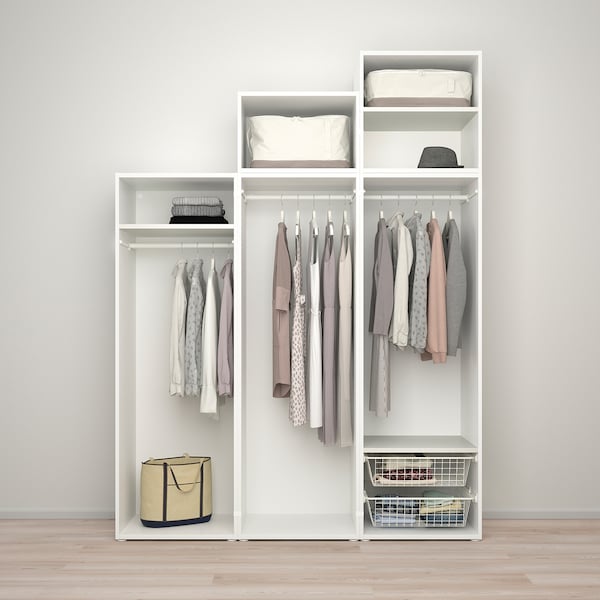 PLATSA Kleiderschrank mit 5 Türen, weiß/Kalbåden glänzende Kiefernachbildung, Auslauf