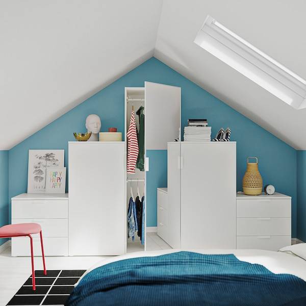 PLATSA Kleiderschrank m 3 Türen+6Schubl., weiß STRAUMEN Spiegelglas/FONNES weiß, Schlussverkauf