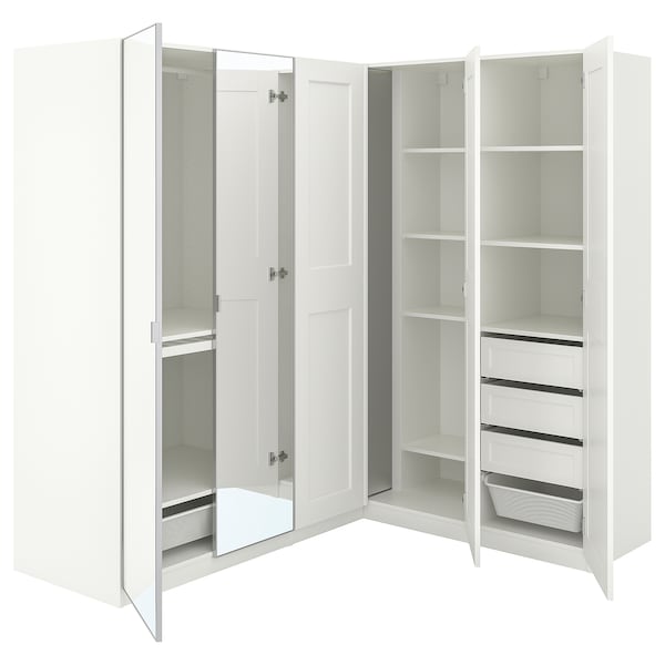 PAX / GRIMO/ÅHEIM Eckkleiderschrank, weiß/weiß Spiegelglas,