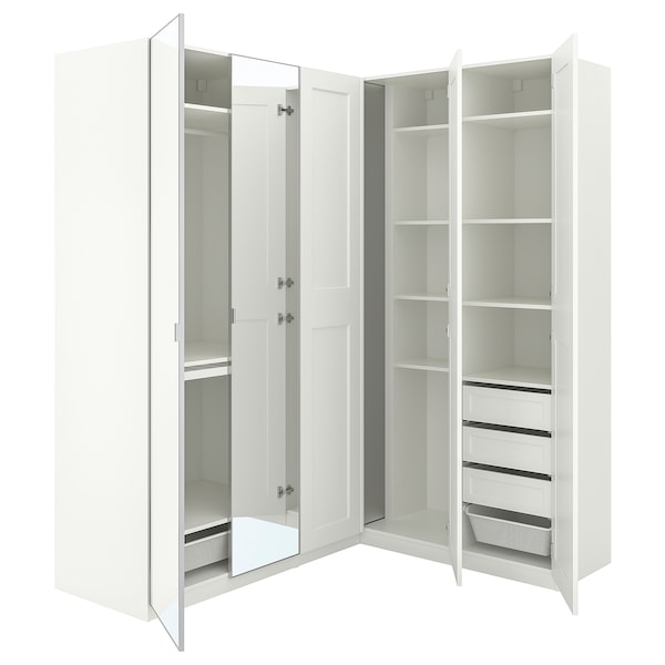 PAX / GRIMO/ÅHEIM Eckkleiderschrank, weiß/weiß Spiegelglas, Begrenztes Angebot