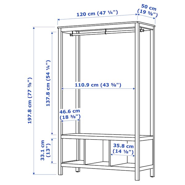 HEMNES Kleiderschrank, offen, weiß las., Blitzangebot