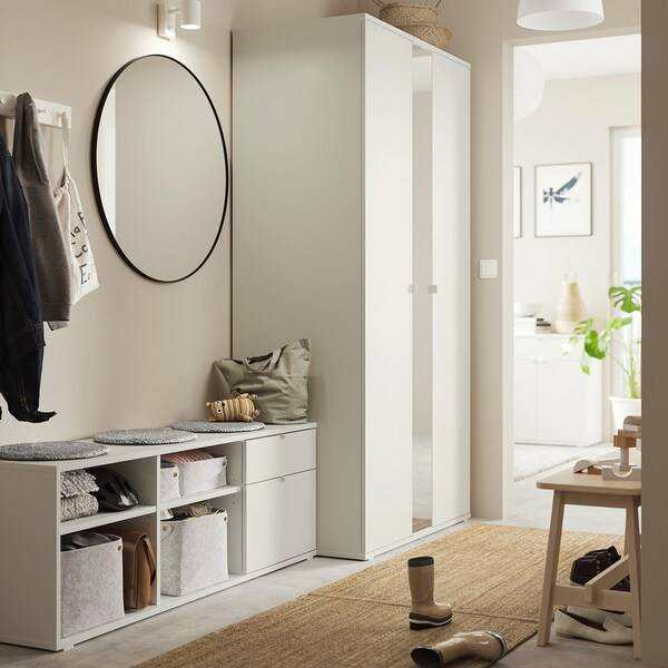 VIHALS Schrank-/Bankkombination, weiß/Spiegelglas, Riesige Ersparnisse