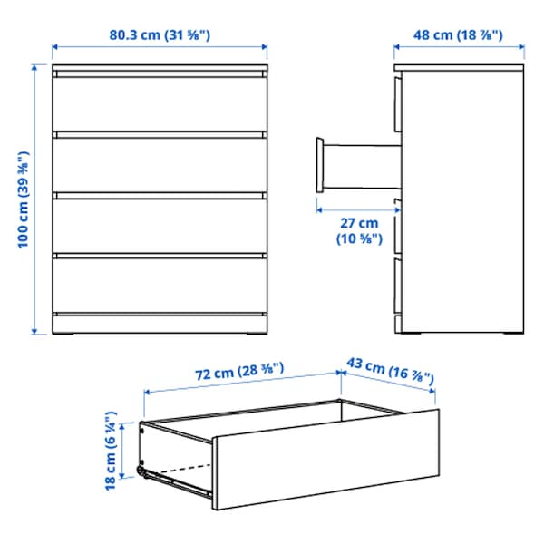 MALM Kommode mit 4 Schubladen, weiß, Begrenzte Freigabe