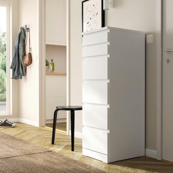 MALM Kommode mit 6 Schubladen, weiß/Spiegelglas, Vierteljährliche Förderung