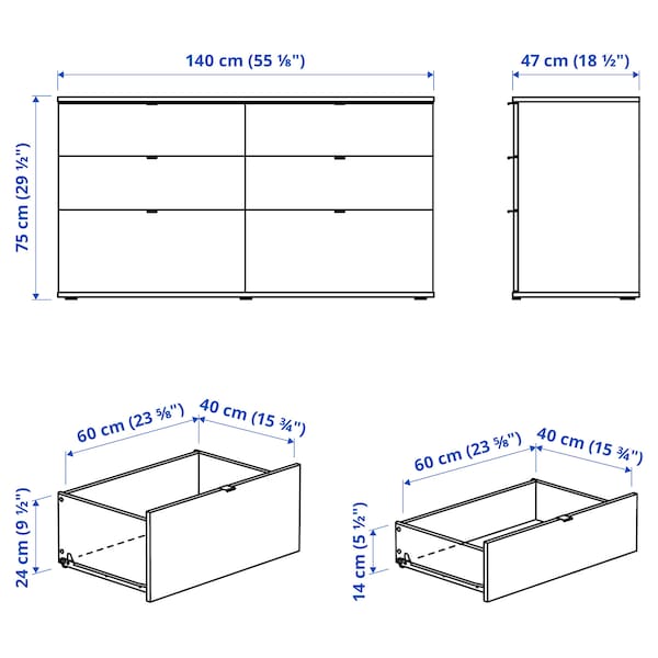 VIHALS Kommode mit 6 Schubladen, weiß/Verankerungs-/Entsperrfunktion, Discount Store für neue Produkte