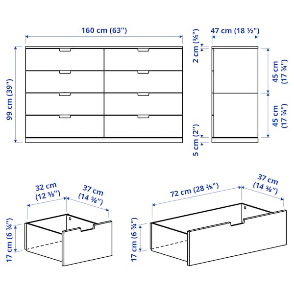 NORDLI Kommode mit 8 Schubladen, weiß, Riesige Rabatte