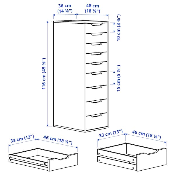 ALEX Schubladenelement, 9 Schubladen, weiß, Fabrikladen