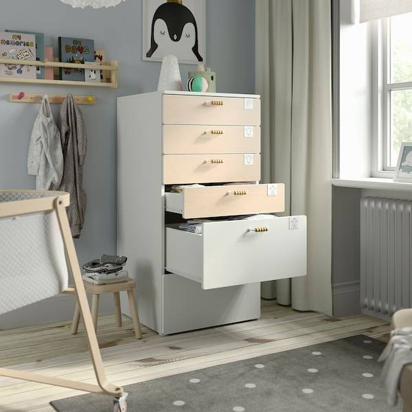 SMÅSTAD / PLATSA Kommode mit 6 Schubladen, weiß Birke/weiß, Neueste Mode