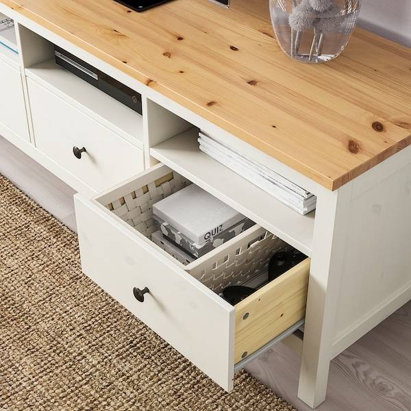 HEMNES TV-Bank, weiß gebeizt/hellbraun, Speichern exportieren
