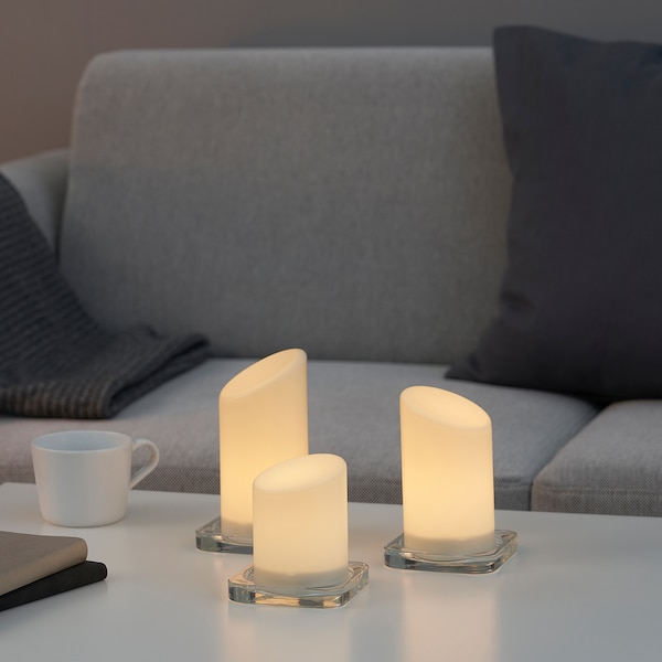 ÄDELLÖVSKOG Blockkerze LED innen/außen 3er-Set Weihnachtsangebot