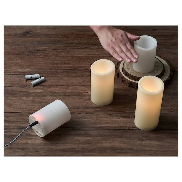 ÄDELLÖVTRÄD Blockkerze, LED 3er-Set, weiß/innen Muttertagsangebot