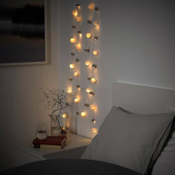 AKTERPORT Lichterkette (40), LED, batteriebetrieben mini/Pompon weiß/grau Letzte 3 Tage