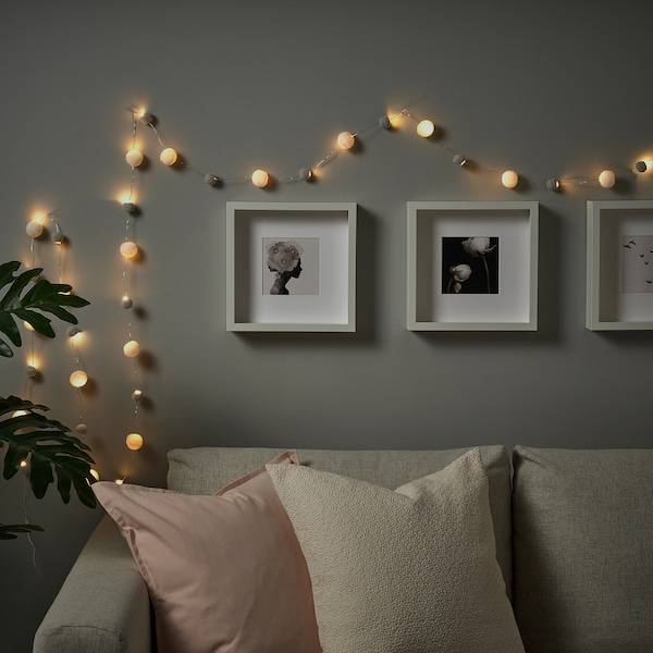 AKTERPORT Lichterkette (40), LED, batteriebetrieben mini/Pompon weiß/grau Letzte 3 Tage