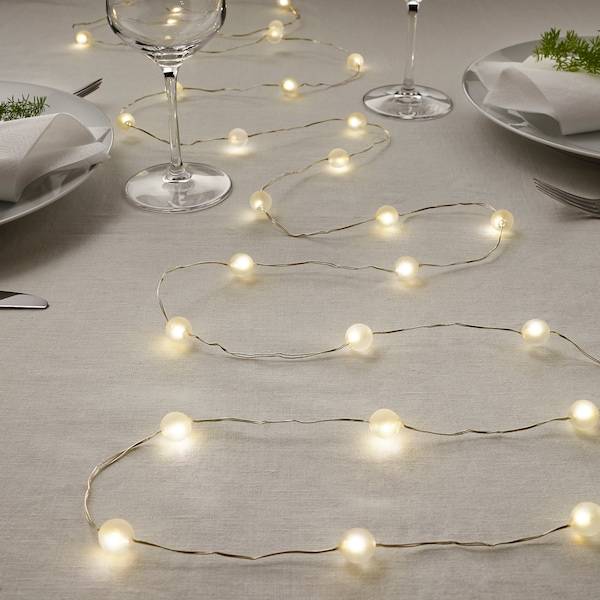 SNÖYRA Lichterkette (40), LED, innen/batteriebetrieben silberfarben Letzter Tag
