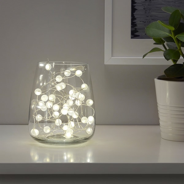 SNÖYRA Lichterkette (40), LED, innen/batteriebetrieben silberfarben Letzter Tag
