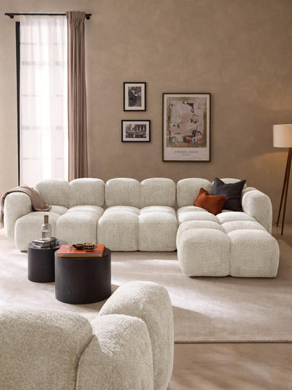 Westwing Collection Modulares Sofa Tayla (4-Sitzer) aus Teddy-Bouclé mit Hocker (links/rechts) Jubiläumsangebot