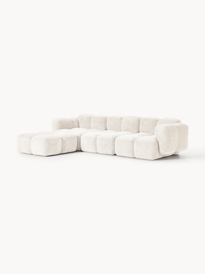 Westwing Collection Modulares Sofa Tayla (4-Sitzer) aus Teddy-Bouclé mit Hocker (links/rechts) Jubiläumsangebot