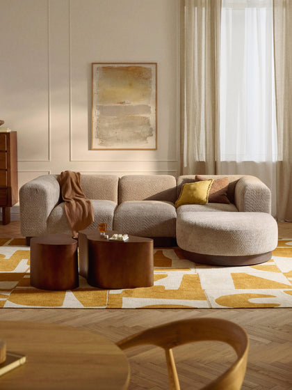 Westwing Collection Modulares Sofa Natalie (3-Sitzer) aus Teddy-Bouclé mit Hocker (links/rechts) Saisonale Angebote