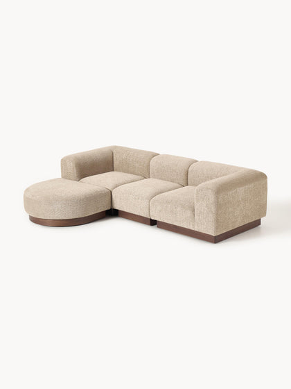 Westwing Collection Modulares Sofa Natalie (3-Sitzer) aus Teddy-Bouclé mit Hocker (links/rechts) Saisonale Angebote