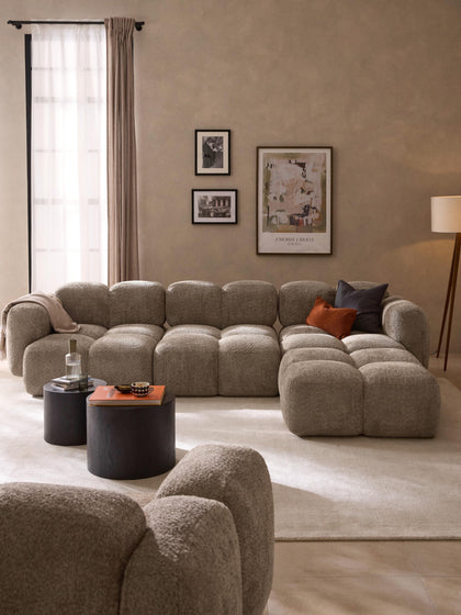 Westwing Collection Modulares Sofa Tayla (4-Sitzer) aus Teddy-Bouclé mit Hocker (links/rechts) Wochenangebot